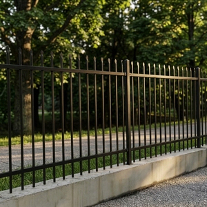 Panneau de clôture en acier galvanisé à chaud pour aménagement paysager, avec double rail supérieur, embout en forme de flèche et capuchon plat, pour allées en gravier et jardins - Product Image 1