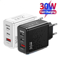 Chargeur de voyage USB-C et Type-C 30W PD personnalisé avec logo OEM ODM, 5V 2.4A QC 3.0, chargeur rapide pour iPhone Samsung Xiaomi Redmi