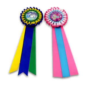 Groothandel Meisje Jongen Gelukkige Verjaardag Decoratie Party Satin Award Lint Rozet Bloemen Diy