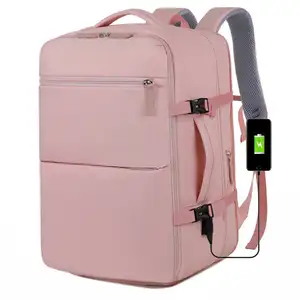 กระเป๋าเดินทางเพื่อธุรกิจแบบกําหนดเองสําหรับผู้หญิง Oxford กระเป๋าเดินทางแบบขยายได้พร้อมพอร์ต USB ป้องกันการโจรกรรมกระเป๋าเป้สะพายหลังแล็ปท็อปนักเรียน