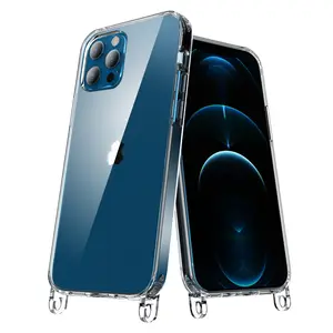 Casing akrilik bening transparan DIY, dengan lubang kait selempang penutup ponsel untuk iPhone 13 Pro Max 12 11 Xs Max Xr 14 15