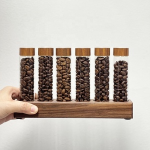 Rak Penyimpanan Biji Kopi Klasik Ramah Lingkungan dari Kayu dan Kaca dengan 6/12 Lubang Penyimpanan 2Oz untuk Kopi dan Teh - Product Image 2