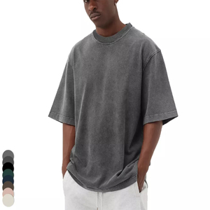 T-shirt da Uomo Oversize in 100% Cotone Stile Streetwear Hip Hop Tinta Unita con Stampa Grafica e Logo Personalizzato Lavaggio Acido Vintage - Product Image 1