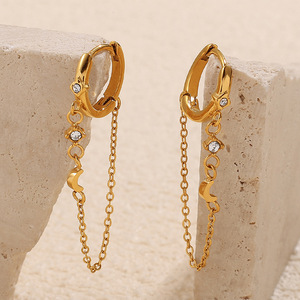 Pendientes colgantes chapados en oro con forma de luna, colgante de cadena de circón, diseño geométrico irregular para mujer, joyería de moda EH971 - Product Image 1