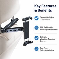 Support de téléphone de voiture en métal télescopique pliable pour appuie-tête avec bras d'extension pour téléphones et tablettes de 4,7 à 12,9 pouces sur les sièges arrière
