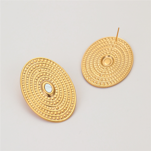 Pendientes de acero inoxidable redondos en espiral elíptica francesa, chapados en oro de 18 quilates y con tachuelas de acero de titanio de alta calidad. - Product Image 5