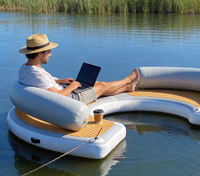 Canapé flottant gonflable en forme de C, fauteuil de relaxation aquatique gonflable, île flottante ronde pour la baignade, plateforme flottante gonflable