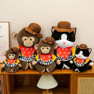 Juguete de Peluche de <span class=keywords><strong>Mono</strong></span> Vaquero del Oeste y Gato con Esmoquin, Juguete Creativo de Peluche para Decoración de Habitaciones, Regalo de Cumpleaños para Niños - Product Image 2