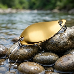 Leurre de pêche en forme de cuillère dorée avec hameçon pour la pêche à la truite et au bar en lac et en ruisseau - Product Image 6