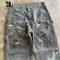 Pantalon de travail LARSUR en toile de canard épaisse, double genouillère, style charpentier, pour peintre, avec éclaboussures de peinture, en sergé tactique, pour homme