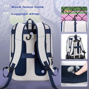 Sac de pickleball imperméable et tendance, pouvant contenir 4 raquettes, sac <span class=keywords><strong>à</strong></span> dos avec poche pour ordinateur portable, compartiment pour chaussures, crochet pour clôture et dos souple - Product Image 6