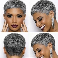 Perruque courte 100 % cheveux humains véritables, fabriquée à la machine, couleur gris grand-mère, pour femmes européennes et américaines