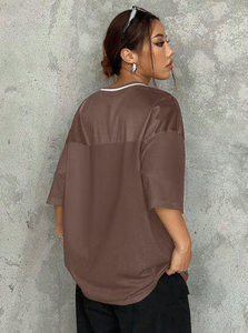 Brown <b>V</b>-<b>Neck</b> Football Jersey With <b>White</b> Number 01 Sublimation Print Short Sleeve Loose Fit Women's Mesh Apparel - Product Image 2