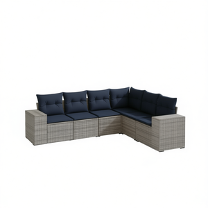 Ensemble de canapés de jardin d'extérieur 6 places en polyrotin gris avec coussins, design contemporain - Product Image 1