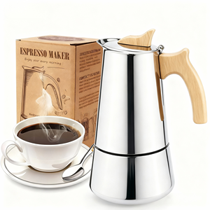 Cafetière à expresso Moka en acier inoxydable avec revêtement en bois écologique personnalisé pour cuisinière - Product Image 1