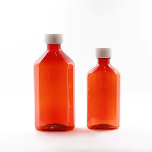 Maysure 8oz Red Lean Bottle Cough Syrup Measuring Cap Liquid Medicine Reagent Bottle For Lab