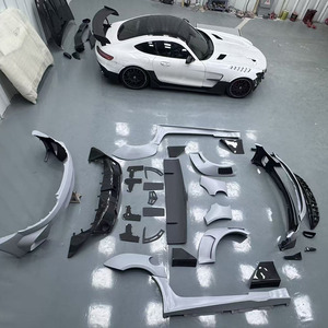 Nouveau Kit de carrosserie large en fibre de carbone <span class=keywords><strong>Mercedes</strong></span> <span class=keywords><strong>AMG</strong></span> <span class=keywords><strong>GT</strong></span> Style GT3 Diffuseur de lèvre de pare-chocs avant Spoiler Découpes d'échappement à visser améliorées - Product Image 3