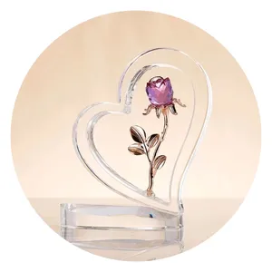 美丽水晶心形玫瑰爱心装饰批发玻璃工艺装饰情人节礼物