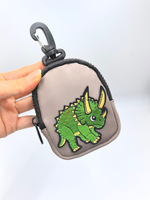 Mini pochette brodée dinosaure en tissu Oxford avec fermeture éclair, porte-clés, porte-monnaie, sac de rangement pour écouteurs avec mousqueton pour sac à dos d'enfant