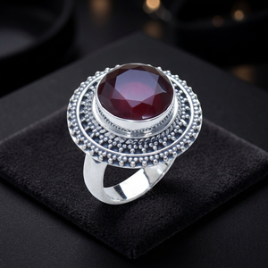 925 Sterling Silver <b>Garnet</b> <b>Ring</b> Round Cut Bezel Set Multi Layer Women Jewelry Statement Band for Gift Party - Product Image 5