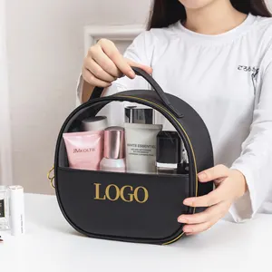 Novo estilo personalização 3 pcs/set luxo designer pvc limpar cosméticos sacos preto viagem maquiagem bolsa saco com logotipo