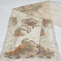 Tissu de Robe de Mariée Tricoté Dobby à Grandes Broderies Florales Perlées + Diamants + Paillettes pour Femme