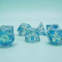 Ensemble de dés polyédriques en résine faits à la main de haute qualité - 7 pièces - Boîte cadeau moulée peinte à la main pour les jeux de rôle - Musenluo bleu