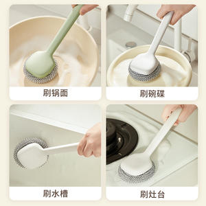 Brosse de nettoyage de casseroles en fil d'acier à long manche Hy-88 pour la vaisselle de cuisine et l'élimination des taches d'huile - Product Image 4