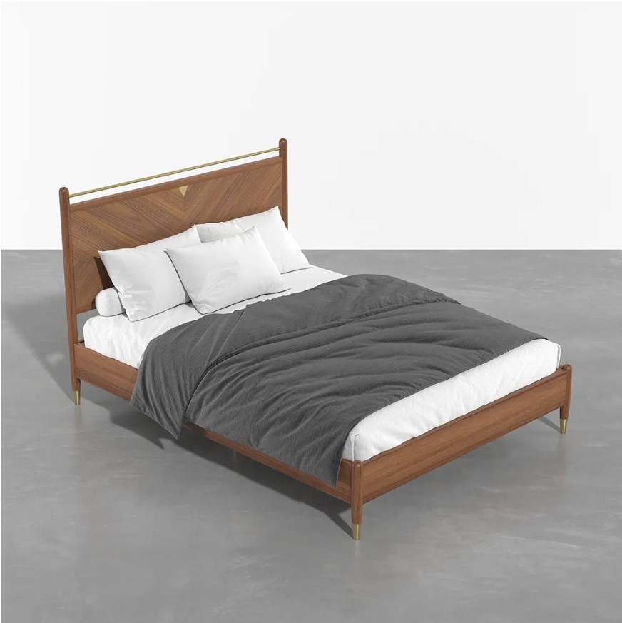 Mid century queen size ash wood finished wooden platform bed