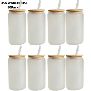 Usa Magazijn 16Oz Mat Blikje Glas Voor Sublimatie Afdrukken Warmteoverdracht Met Bamboe Deksel En Stro Voor Aangepaste Geschenken - Product Image 1