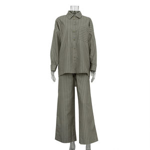 Camisa abotonada y pantalones de pierna anchos Casual 2 pieza Set Fall 2024 <span class=keywords><strong>ropa</strong></span> de <span class=keywords><strong>mujer</strong></span> - Product Image 4