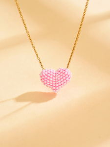 Nuova Collana 2026 per la Festa della Mamma, Ciondolo a Cuore Rosa in Acciaio Inox Intrecciato a Mano con Perline Miyuki - Product Image 5