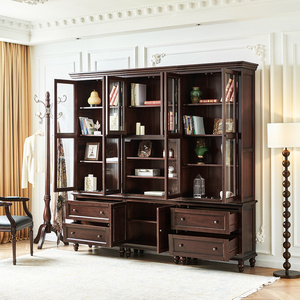 <span class=keywords><strong>Librería</strong></span> Esquinera Móvil Estilo Americano Diluobu con Puertas Traseras de Vidrio, de Dos a Seis Estantes, Madera de Cerezo Sólida, Mueble Vintage para Sala de Estar - Product Image 3