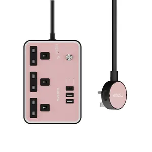 Wall Mount Power Strip 3 Outlets and 4 USB Ports with Overload Protection extension UK power strip