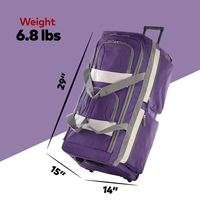 Sac de voyage à roulettes 29 pouces, lavande foncé, extensible, sac de sport à roulettes, imperméable, grand sac de rangement avec roulettes