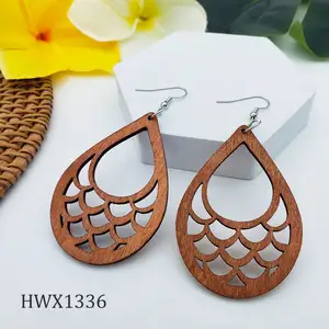 Pendientes de madera de Estilo Hawaiano para mujer, joyería de corte láser, regalo de fiesta de cumpleaños, 2022