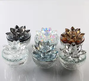 אפור יהלומי צלחת זכוכית קריסטל תכשיטי תכשיט קופסות עם לוטוס מכסה MH-QT0469