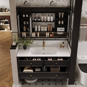 French retro oval mirror bathroom cabinet bathroom intelligent defogging mirror cabinet combination - Product Image 6