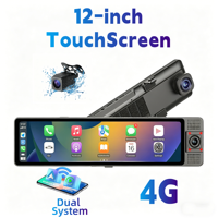 Caméra embarquée 4G à écran tactile de 12 pouces, 3 canaux, CarPlay, 4+64 Go de mémoire, Android 13, Bluetooth, GPS pour voiture et véhicules