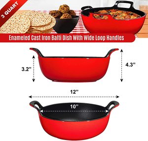 Casserole en fonte de 3 pintes au design moderne, ustensiles de cuisine émaillés en forme de Balti avec poignées larges - Product Image 6