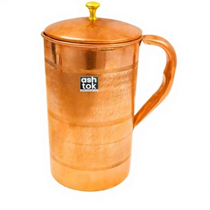Tasse à thé en cuivre pur poli, faite à la main, avec couvercle et poignée, tasse de bureau en métal droite pour boissons chaudes, ensemble de carafes écologiques - Product Image 2
