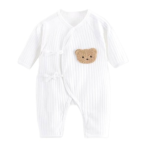 Pagliaccetto per <span class=keywords><strong>neonato</strong></span> con bottone a scatto, design a forma di orso, tinta unita, a righe, 100%, manica lunga, pagliaccetto per bambini - Product Image 2