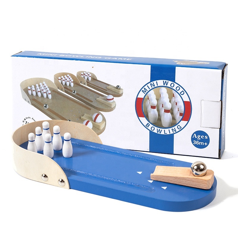 Jeu De Mini Bowling En Bois Pour Table - Ensemble 10 Quilles + 2 Boules - Pour Intérieur, Famille, Enfants Et Adultes - 9