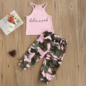 Roupas infantis para meninas do verão Pink Vest + Camo Calças Calças Compridas Baby Girls Two-piece Outfits conjuntos de roupa para ninos