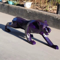 Moderne personnalisé métal artisanat léopard Animal jardin Statue grandeur nature Anime panthère en acier inoxydable Art polygone Sculpture à vendre