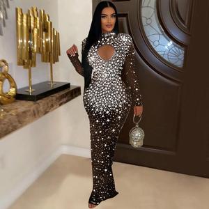 Abito Lungo da <span class=keywords><strong>Donna</strong></span> Lussuoso con Strass e Cristalli, Vestito da Sera per Cantanti, Compleanni, Matrimoni, Feste e Balli di Gala - Product Image 2