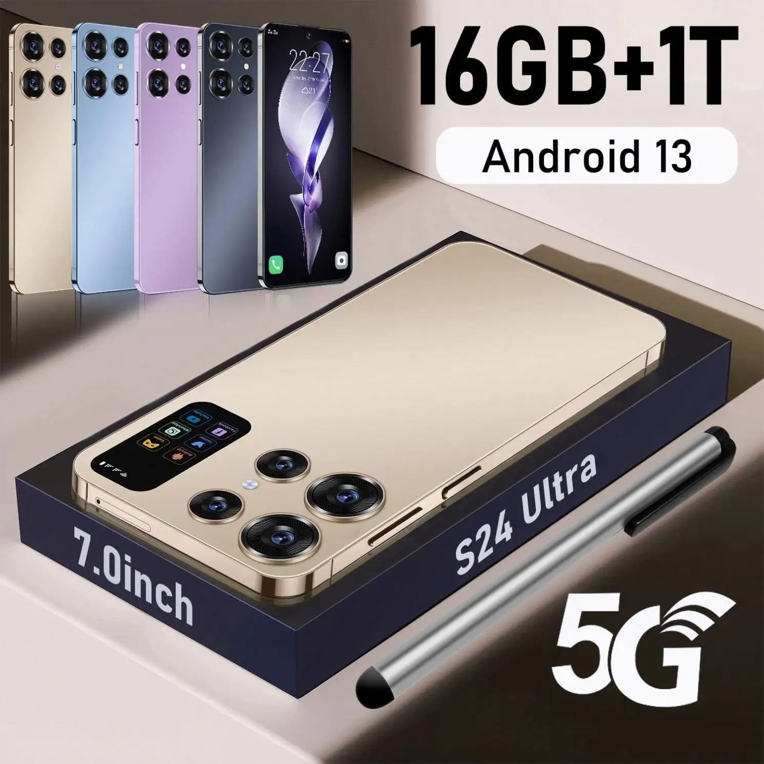 S24 Ultra + ponsel pintar 5G asli, ponsel pintar versi global 6.8 inci Dual SIM 16GB + 1TB 50Mp + 10 MP kamera 6800mah