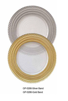 Assiettes en verre transparent doré pour les fêtes de mariage, modèle d'assiettes rondes européennes, avec des motifs simples et modernes.