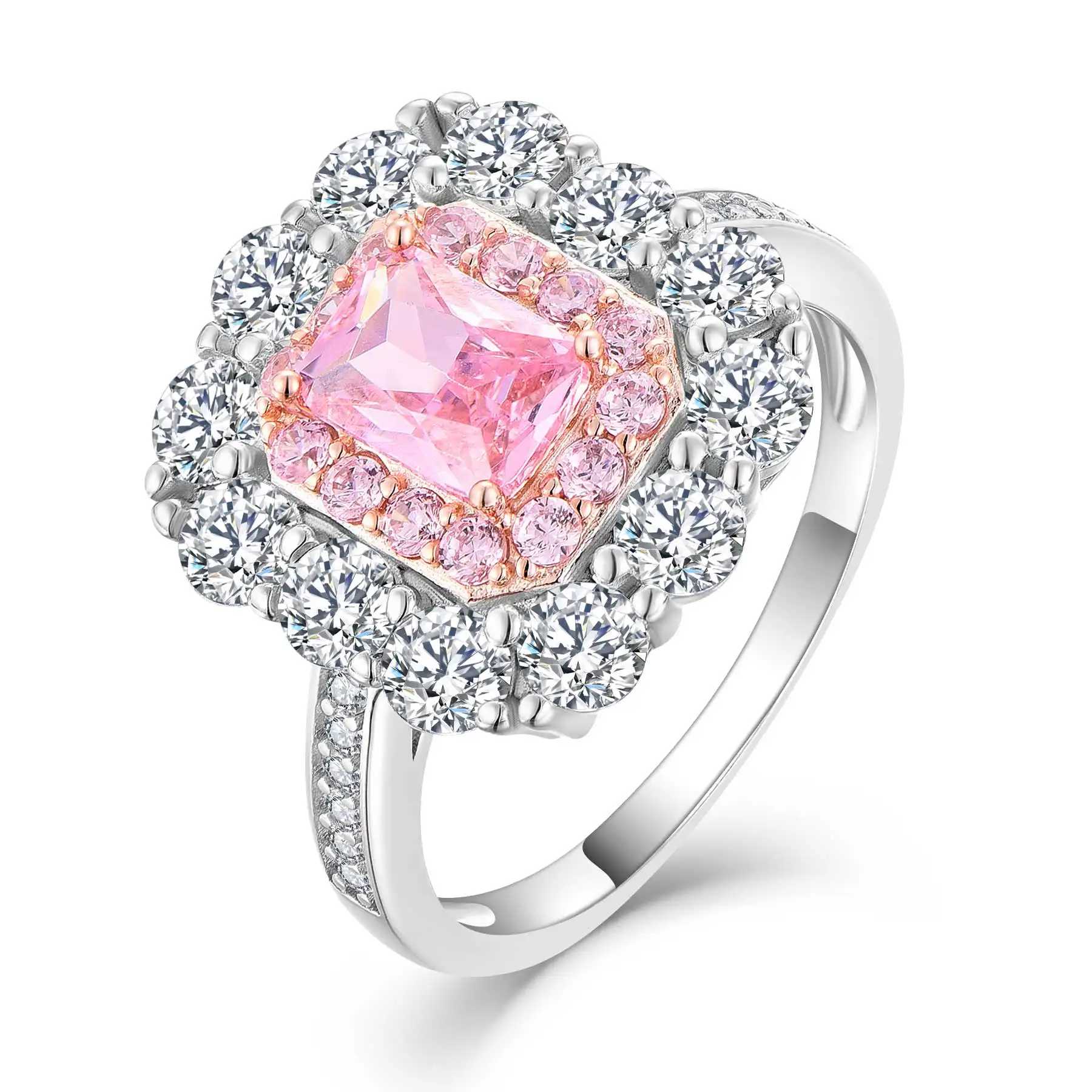 QX Custom OEM gioielli pregiati all'ingrosso 925 argento Sterling rosa zirconi anelli di fidanzamento per donna uomo