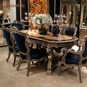 Set da Pranzo Classico di Lusso in Argento Anticato, Tavolo Ovale in Legno Intagliato Turco con Base a Piedistallo per Arredamento di Hotel e Palazzi - Product Image 4